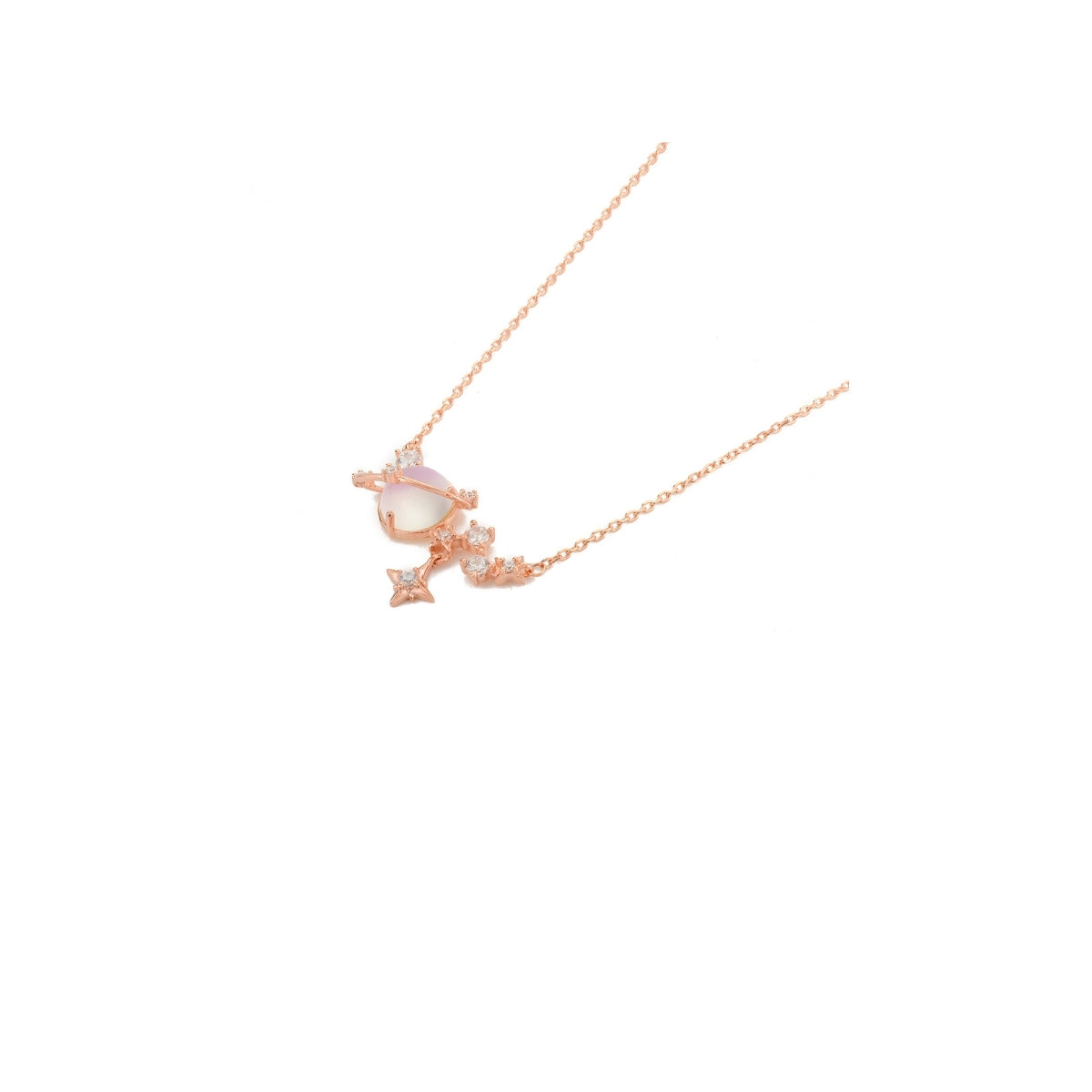 Stylish Rose Gold Saturn Pendant Necklace