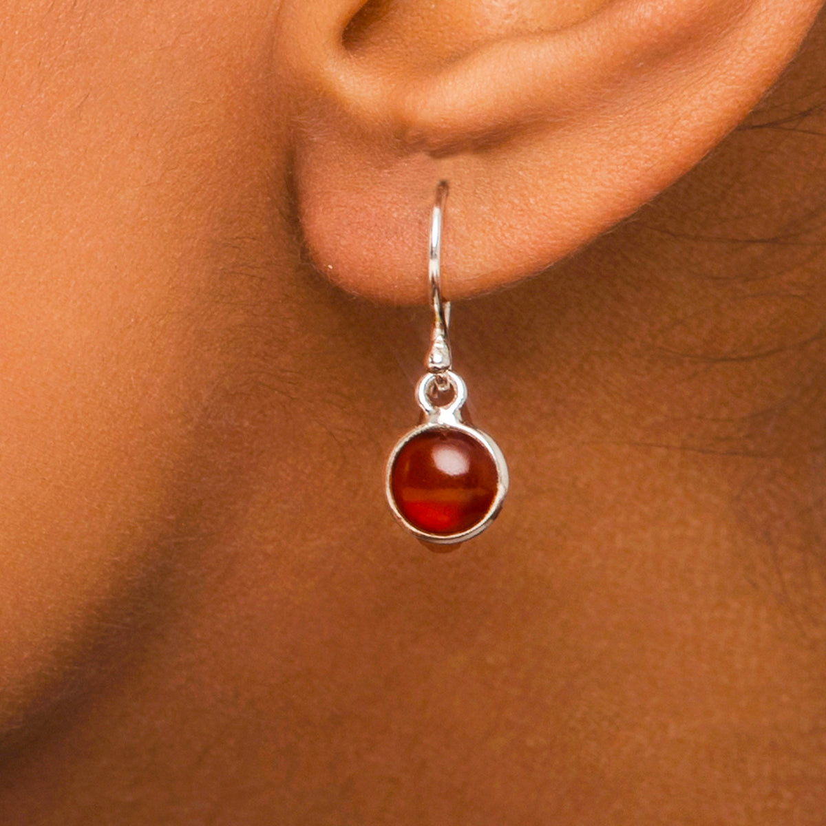 Stylish Round Orange Gemstone Silver Stud Earrings