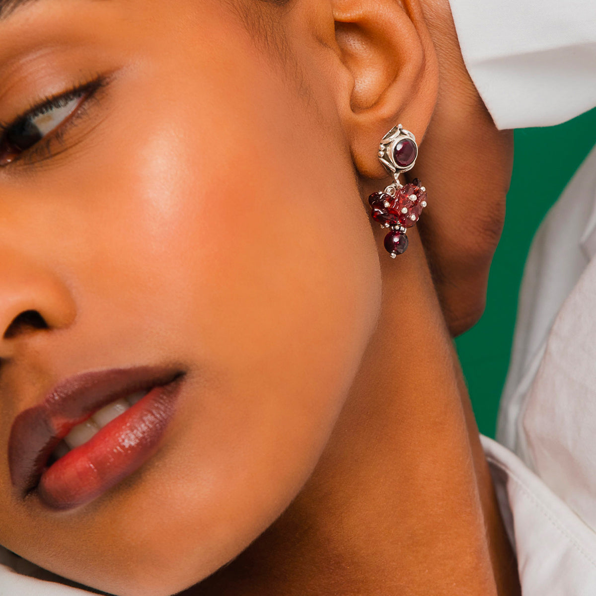 Burgundy Gemstone Drop Earrings in 925 Silver