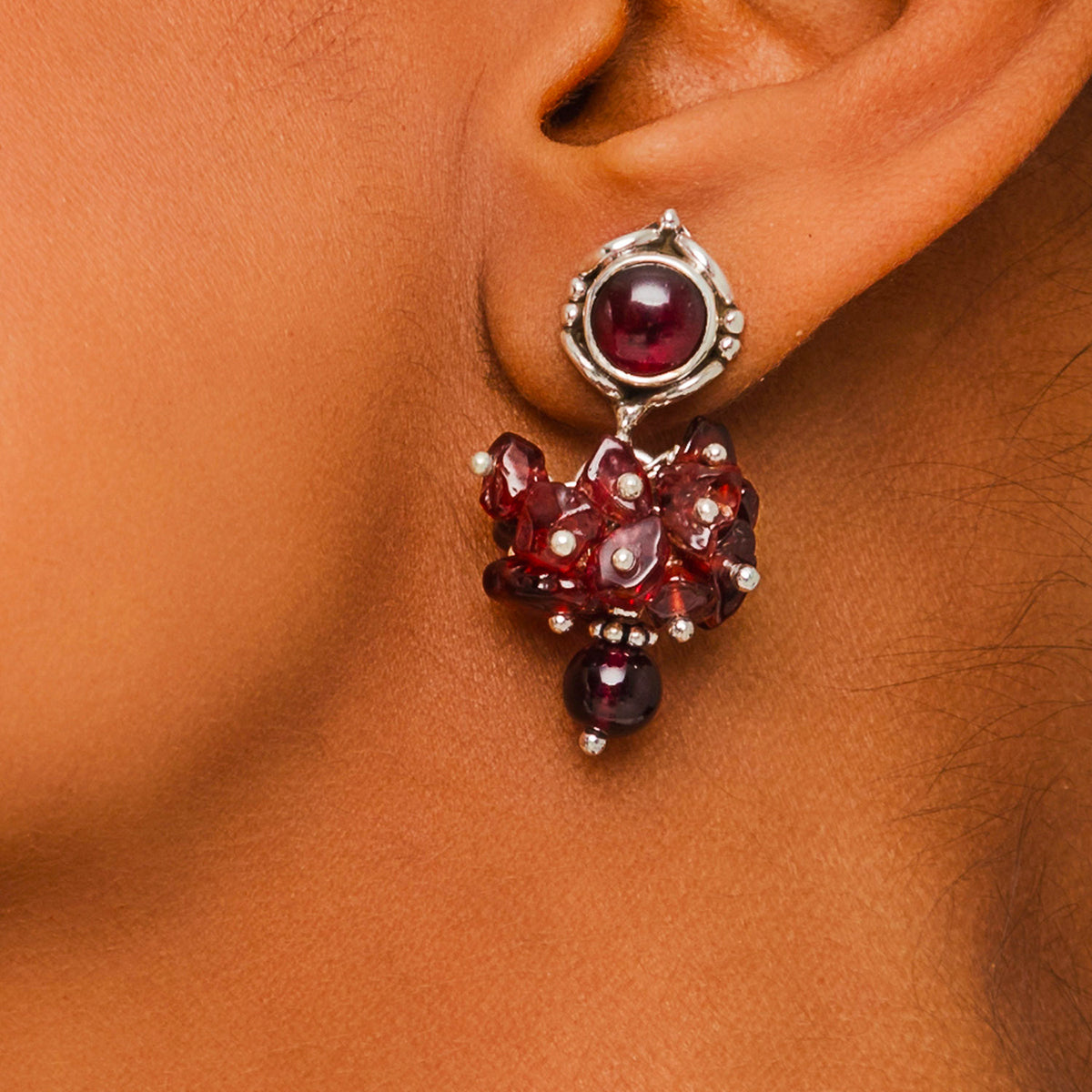 Burgundy Gemstone Drop Earrings in 925 Silver