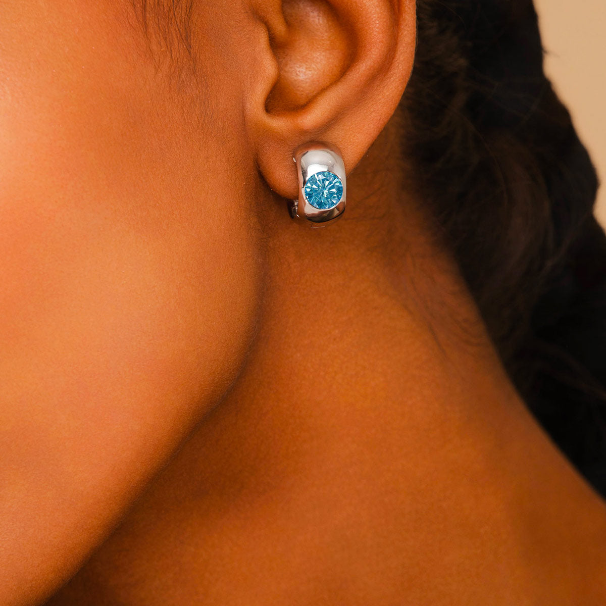 Blue Topaz Gemstone Hoop Earrings in 925 Silver