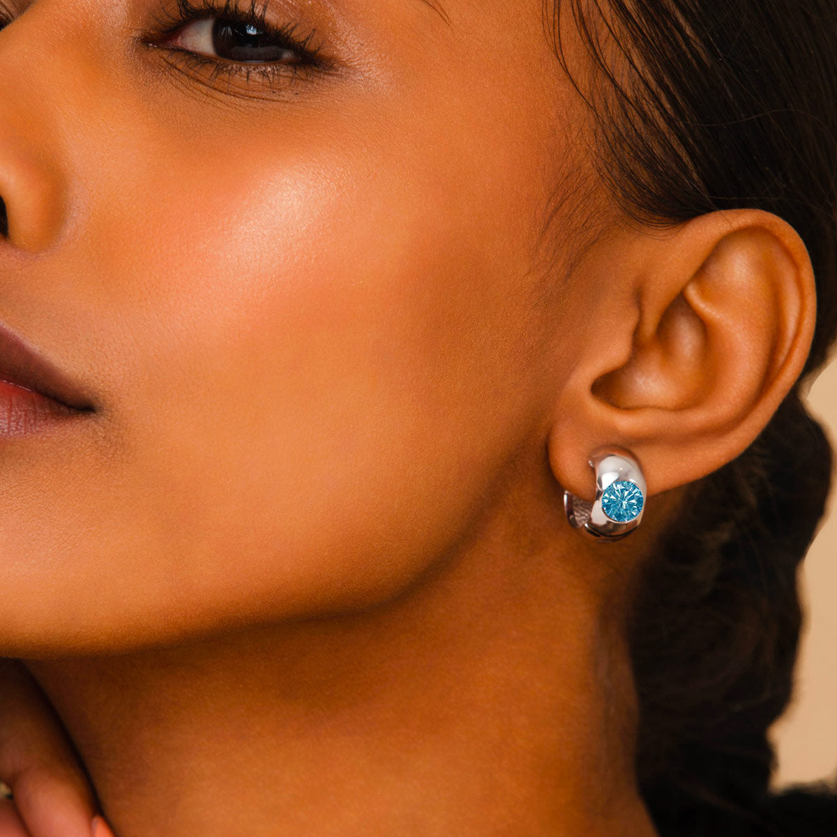 Blue Topaz Gemstone Hoop Earrings in 925 Silver