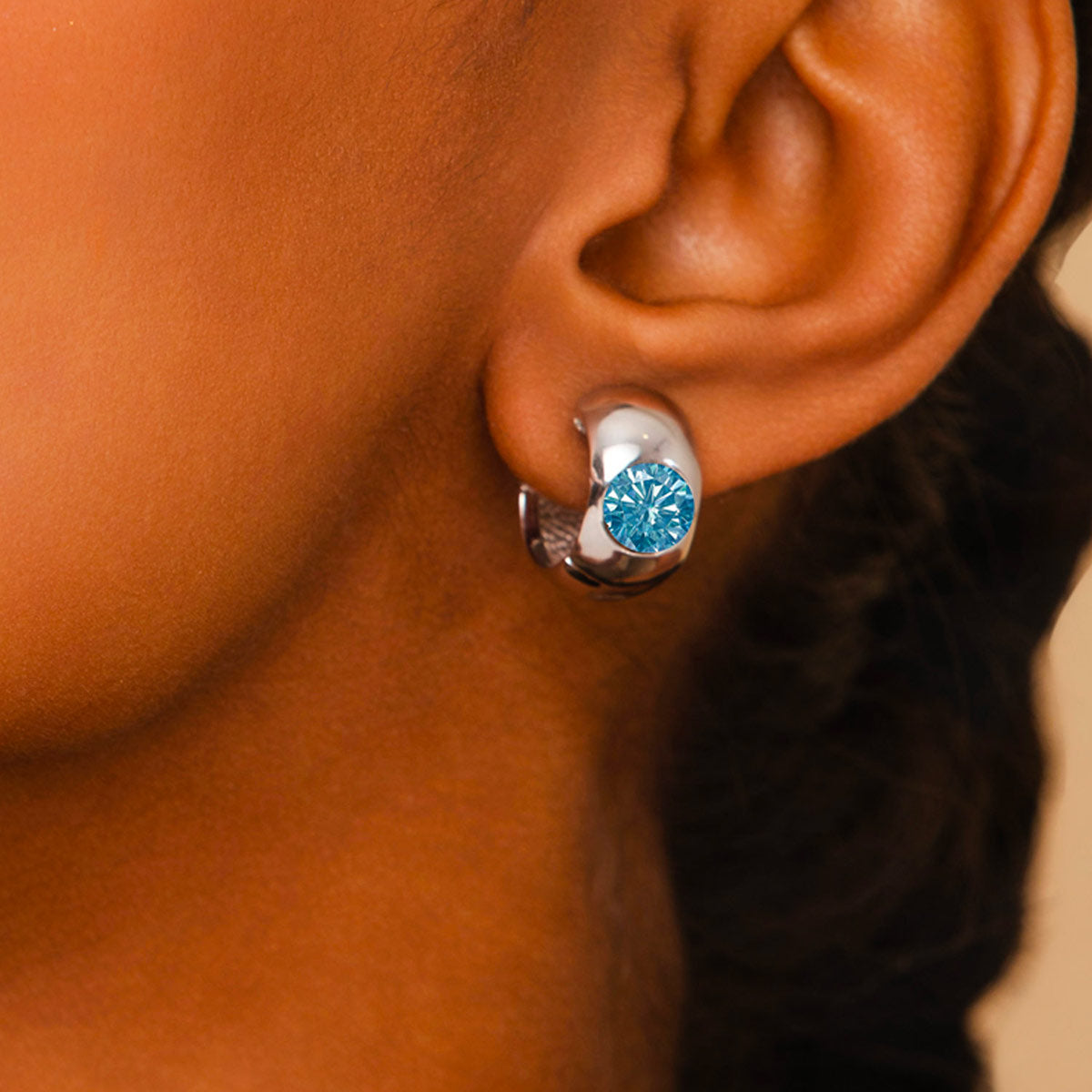 Blue Topaz Gemstone Hoop Earrings in 925 Silver