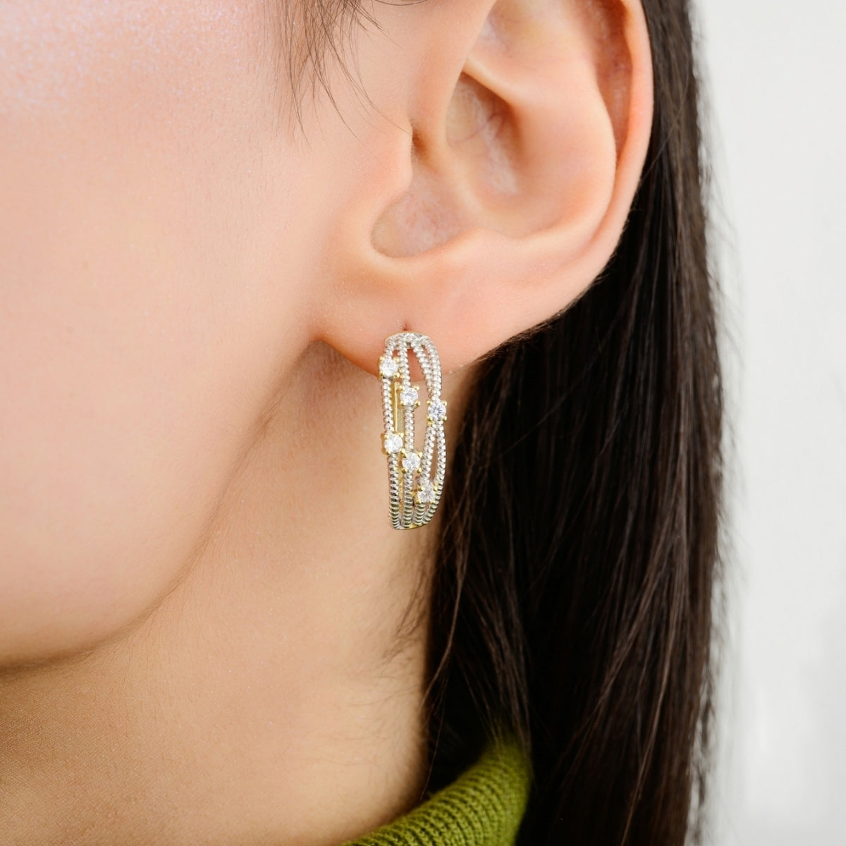 Trendy gold finish C Hoop Silver Earrings