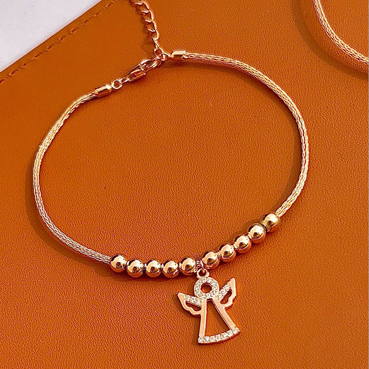 Rose Gold Angel Charm Adjustable Bracelet for Women