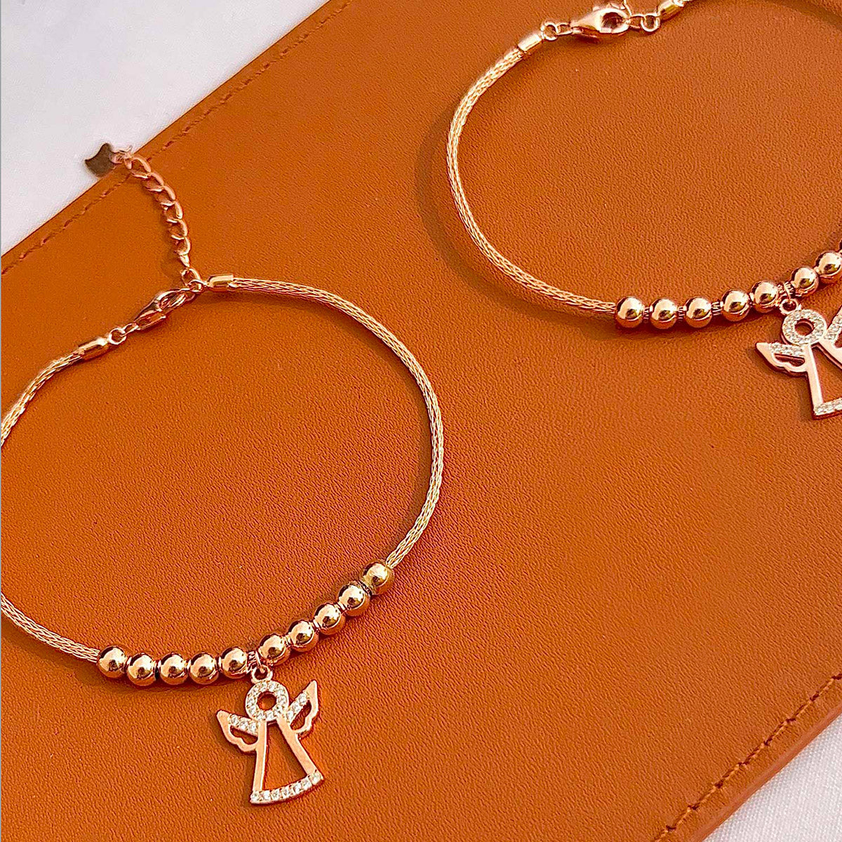 Rose Gold Angel Charm Adjustable Bracelet for Women