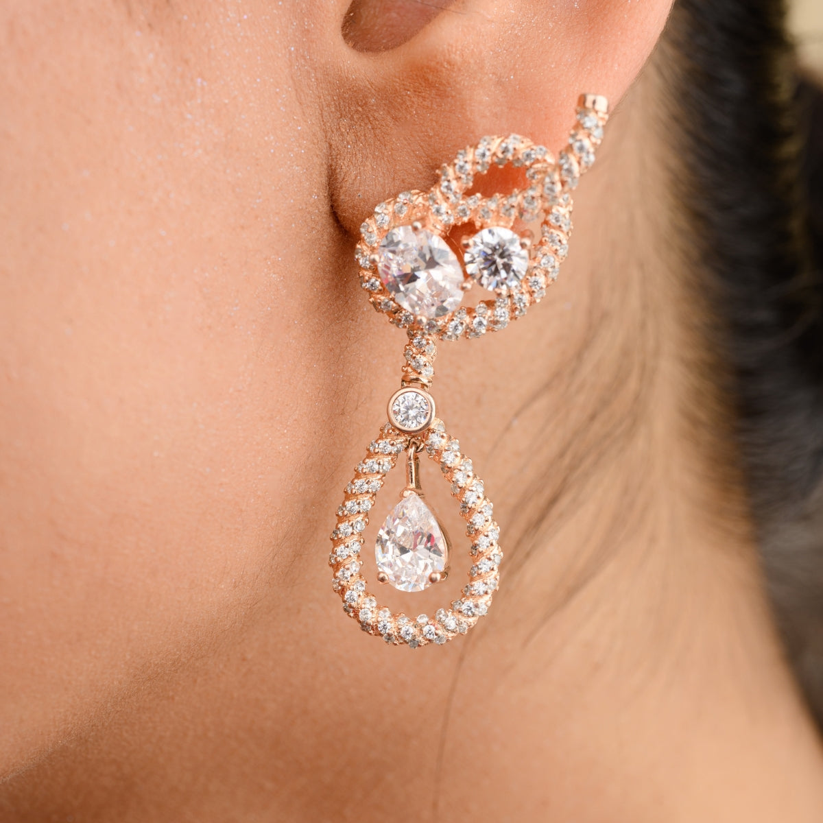 White Cz Diamond Drop Stud Earrings.