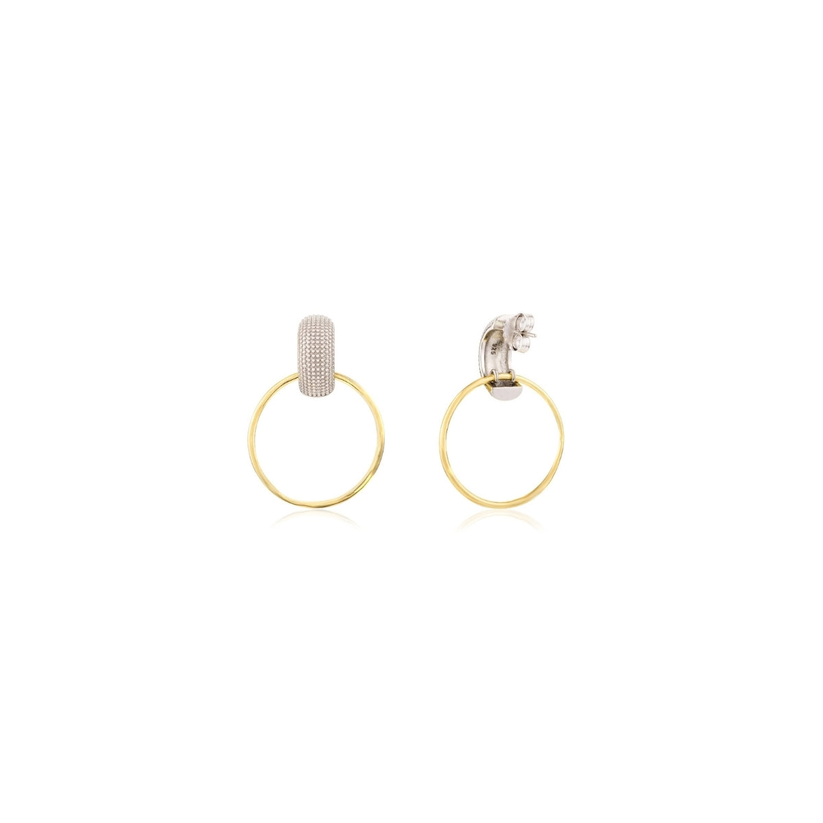 Yellow Gold Linked Circle Silver Stud Earrings