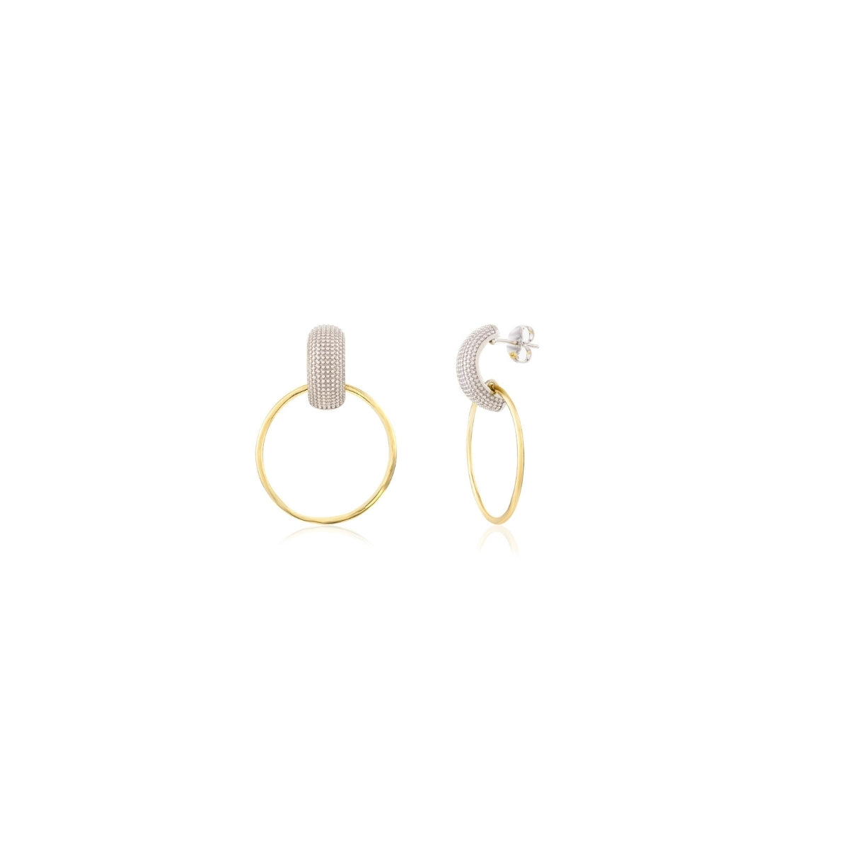 Yellow Gold Linked Circle Silver Stud Earrings