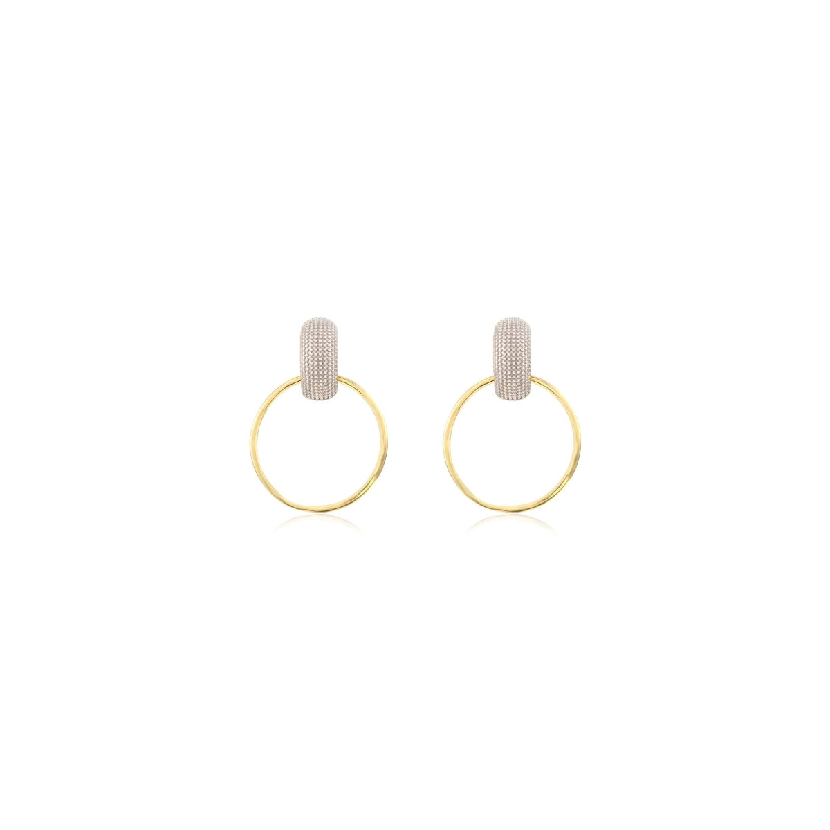 Yellow Gold Linked Circle Silver Stud Earrings