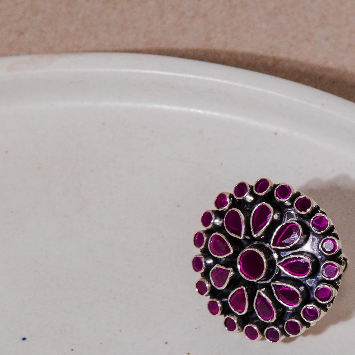 Wine Floral Jaipuri Ring