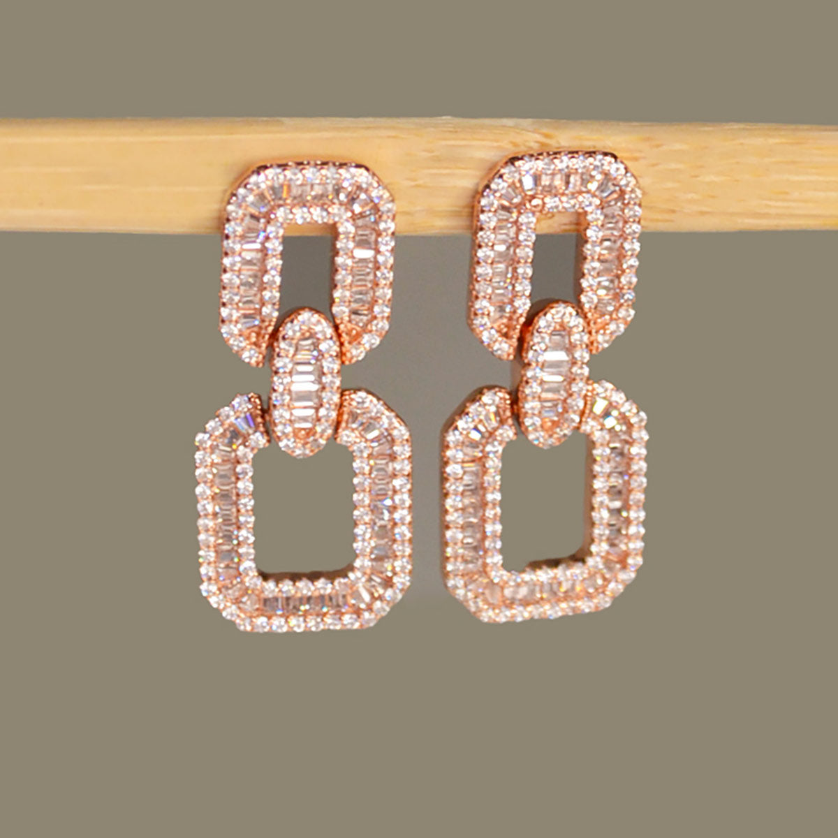 Sparkling Cz Crystals Square Drop Earrings